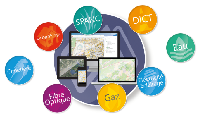 Toutes nos applications métier sont interfaçables avec notre WebSig (Electricité, Eclairage, Eau, Gaz, Fibre optique)